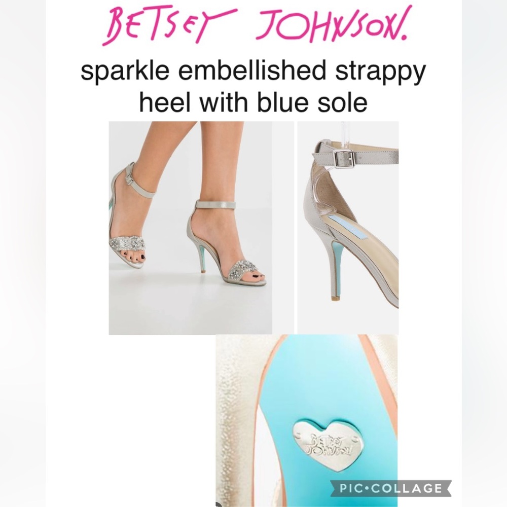 betsey johnson sparkle embellished strappy heel with blue sole /good con…